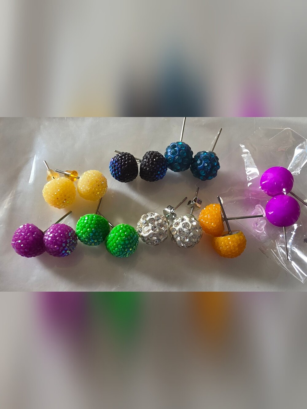 8 Pair Of Crystal Ball Stud Earrings - Silver and Multicolor Options NEW